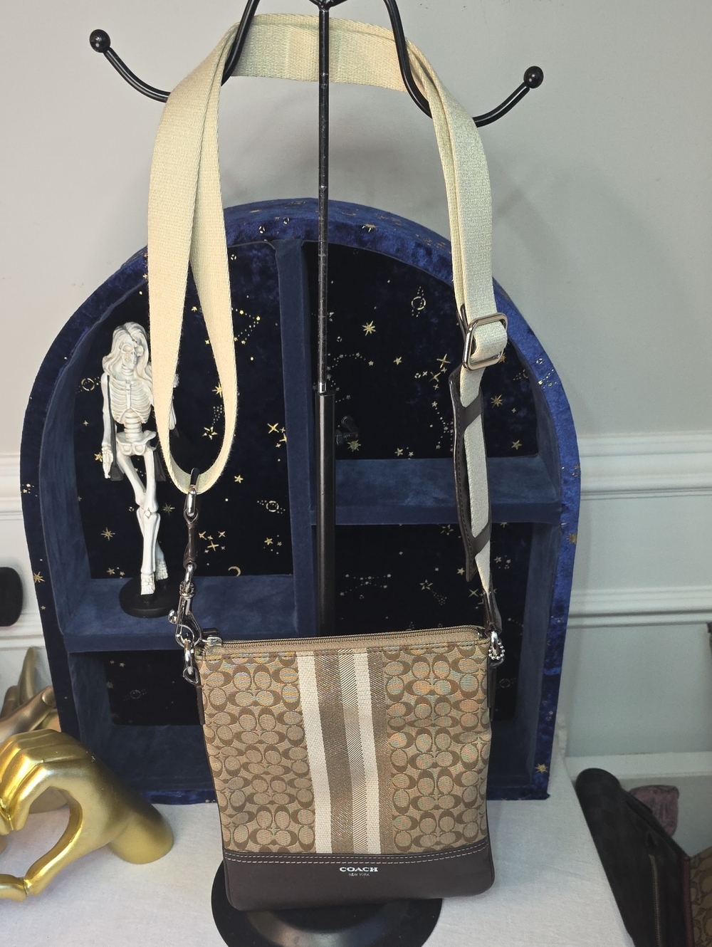 Coach Signature Stripe Mini C Crossbody Bag